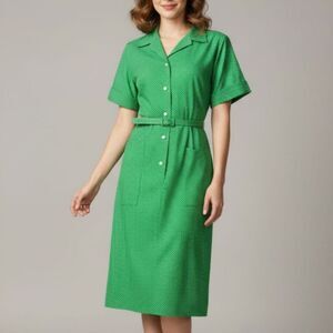BNWT 1960s Vintage Green Polka Dot Rockabilly Shirt House Dress Carolina Maid 14